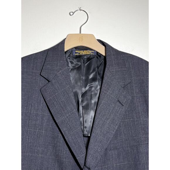 VTG Brooks Brothers 43 R W 38 2 Pc Navy Blue Glen Plaid Wool Suit Jacket Pant - Picture 3 of 11